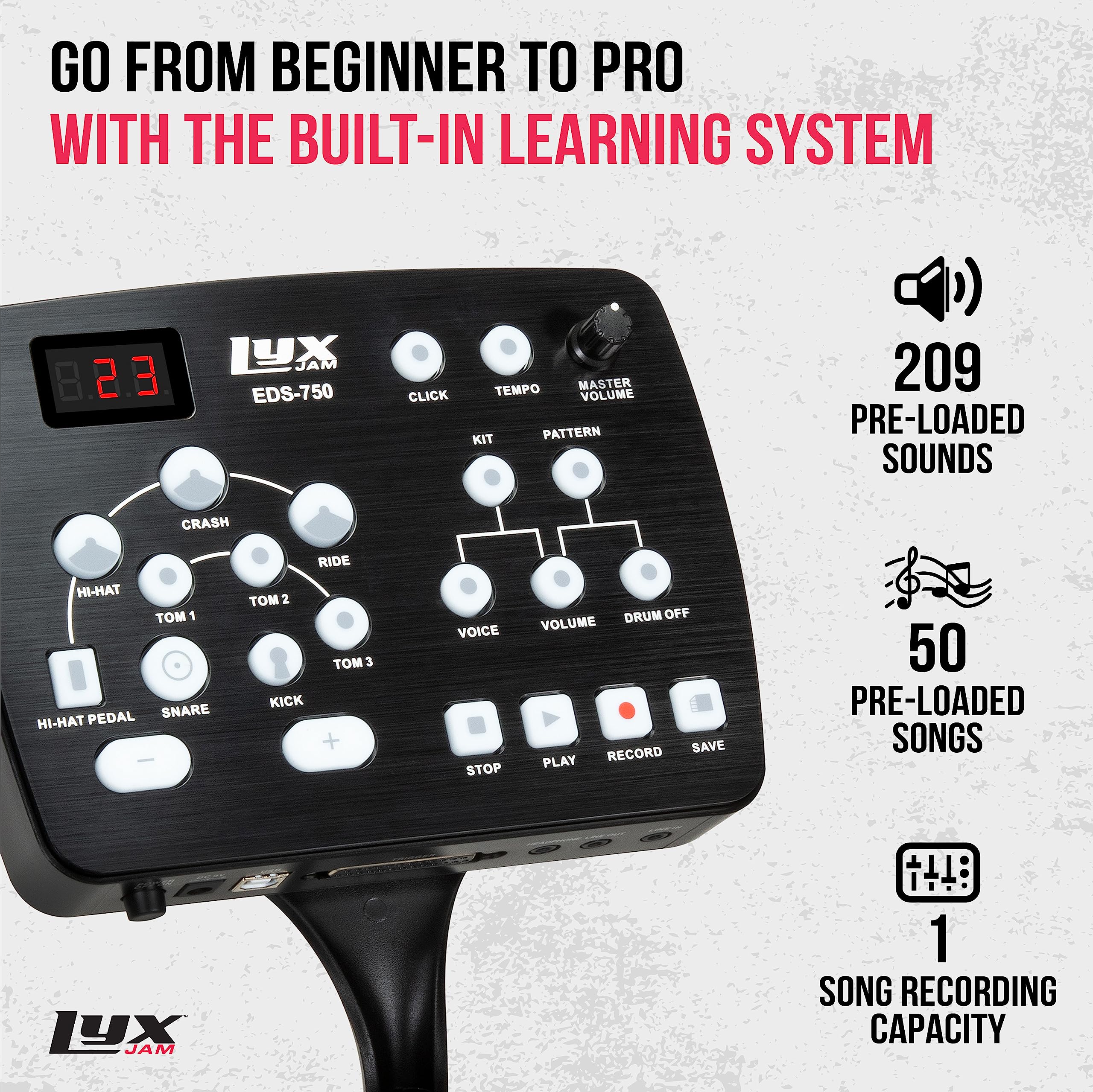 Professional 7-Piece Electronic Drum Kit with Real Mesh Heads - 209 Sounds, 50 Songs, Recording Function - Includes Cymbals, Kick Pedal, Drum Sticks & Key - Perfect for Home Practice, Studio Recording & Live Performances