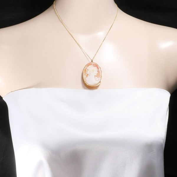 18K Yellow Gold Shell Cameo 2-Way Convertible Necklace & Brooch - Elegant Vintage Jewelry for Women, Perfect for Weddings, Parties & Special Occasions