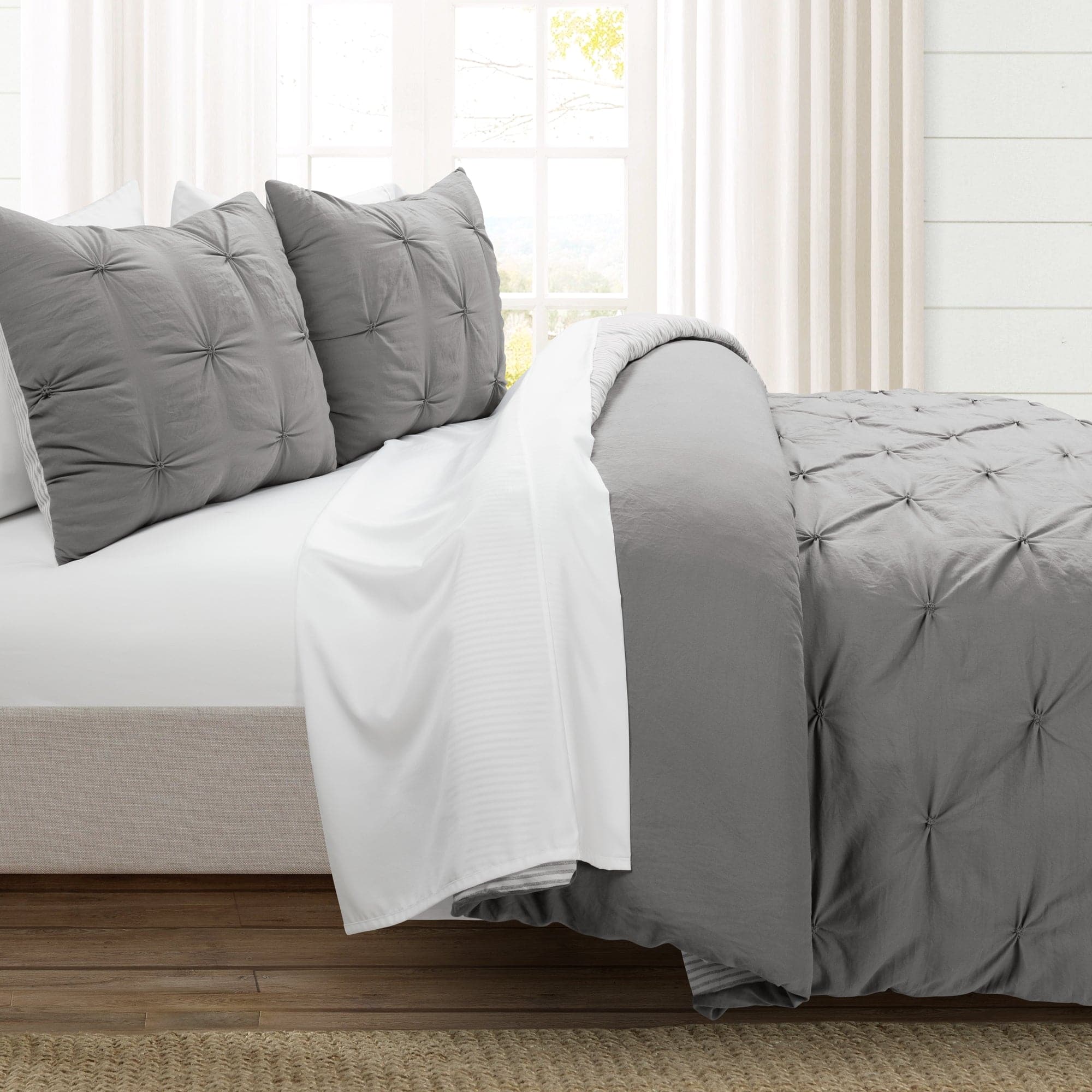 Ravello Pintuck Reversible Comforter Bed in a Bag Set - Queen Size Luxury Bedding for Master Bedroom & Guest Room | Complete Comforter, Sheet Set & Pillow Shams
