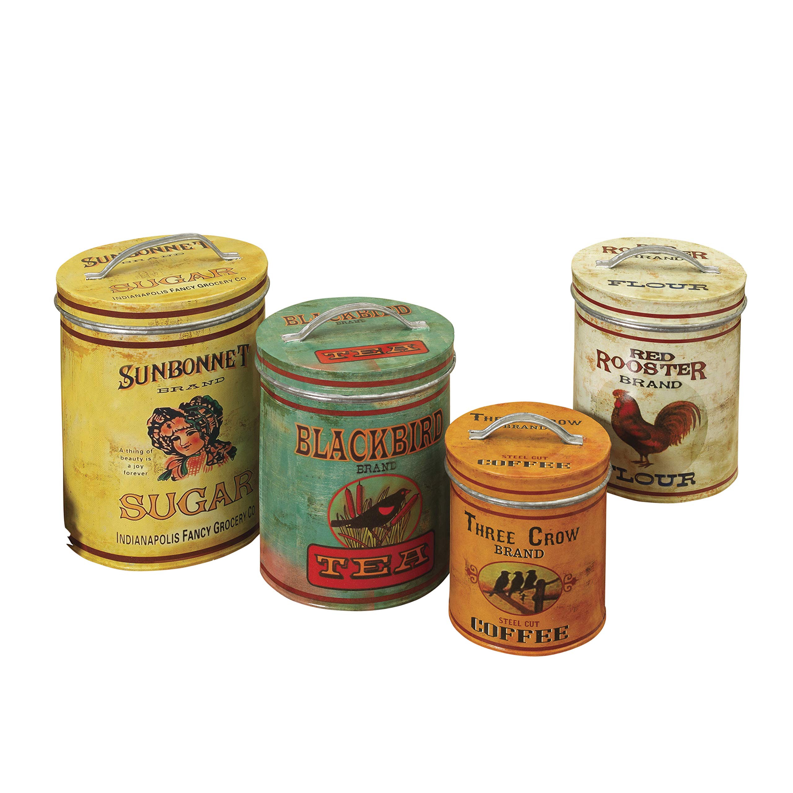 Gerson 2186000 Round Metal Nesting Kitchen Canisters with Lids, Set of 4 - Airtight Food Storage Containers for Flour, Sugar, Coffee & Spices - Perfect for Pantry Organization & Home Decor