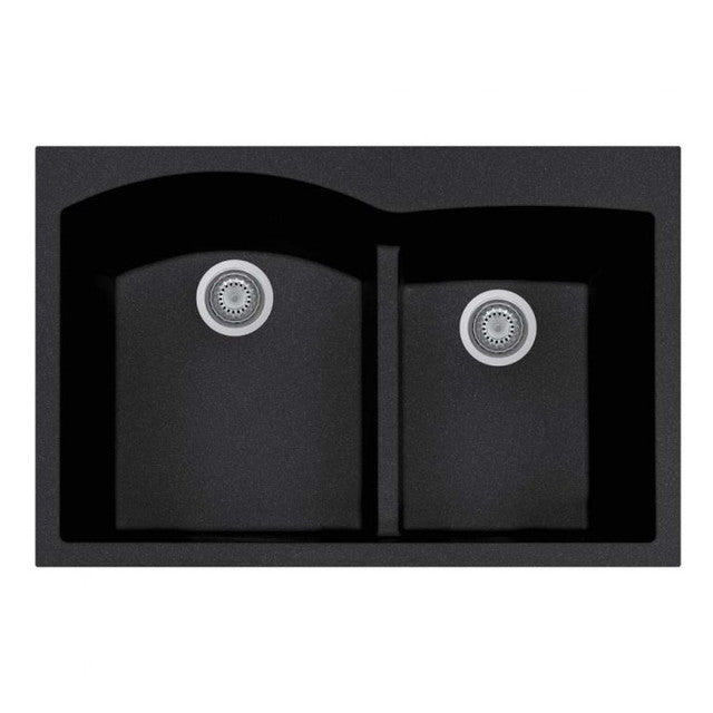 Houzer Topmount Double Bowl Granite Kitchen Sink P 175 MIDNITE - Durable Stainless Steel Sink for Modern Kitchens | Perfect for Cooking, Washing Dishes & Food Prep