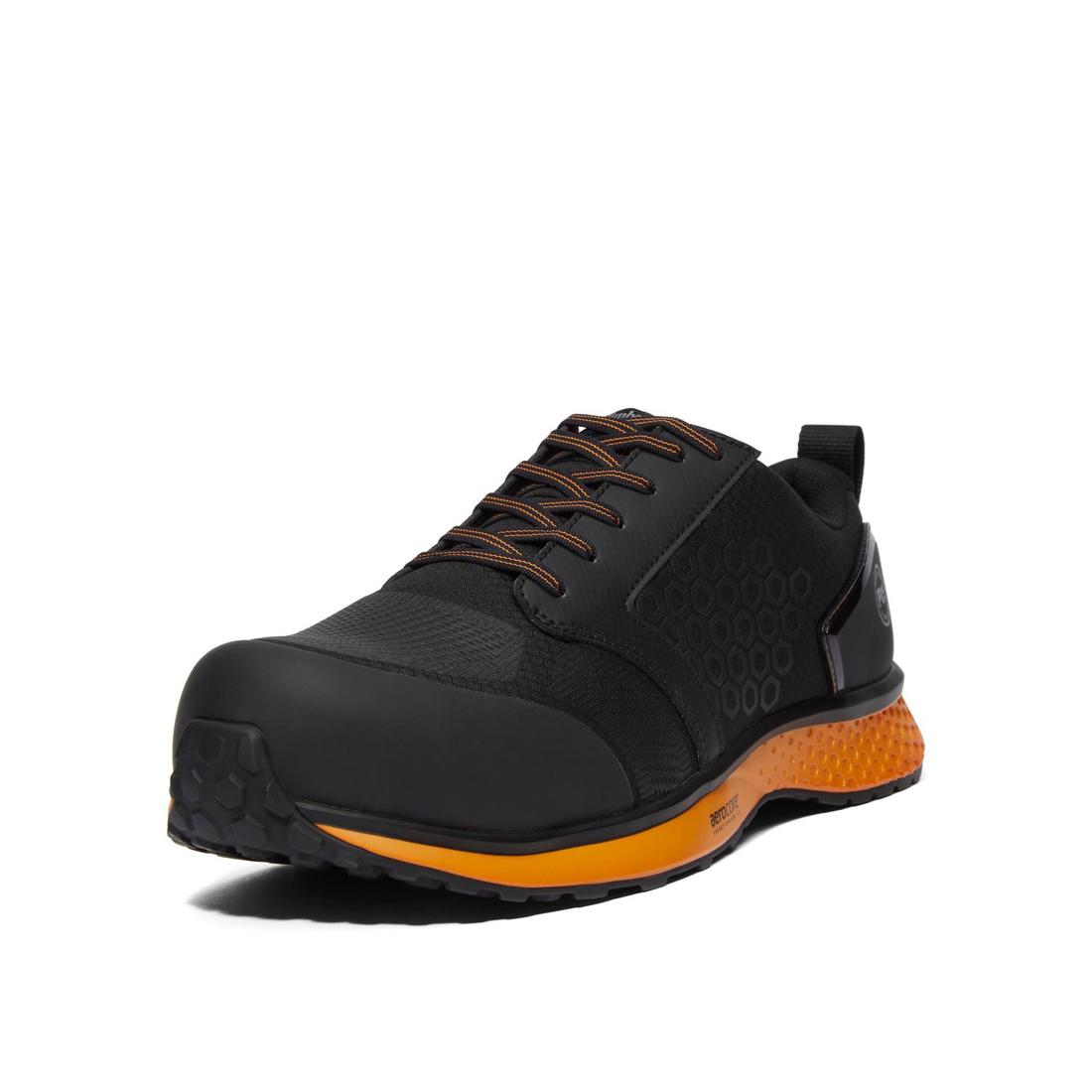 Reaxion Composite Toe Work Shoes for Men - Black & Orange Safety Boots with Slip Resistant Outsole | Perfect for Construction, Warehouse & Industrial Work