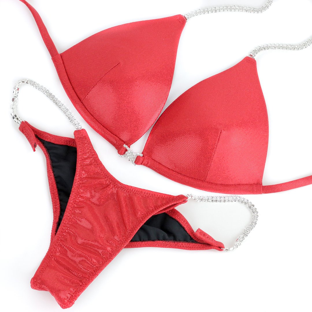 IFBB Competition Bikini - High-Quality Plain Red Bikini for Bodybuilding & Fitness Shows | Perfect for NPC Bikini Divisions, Stage Performances & Gym Workouts