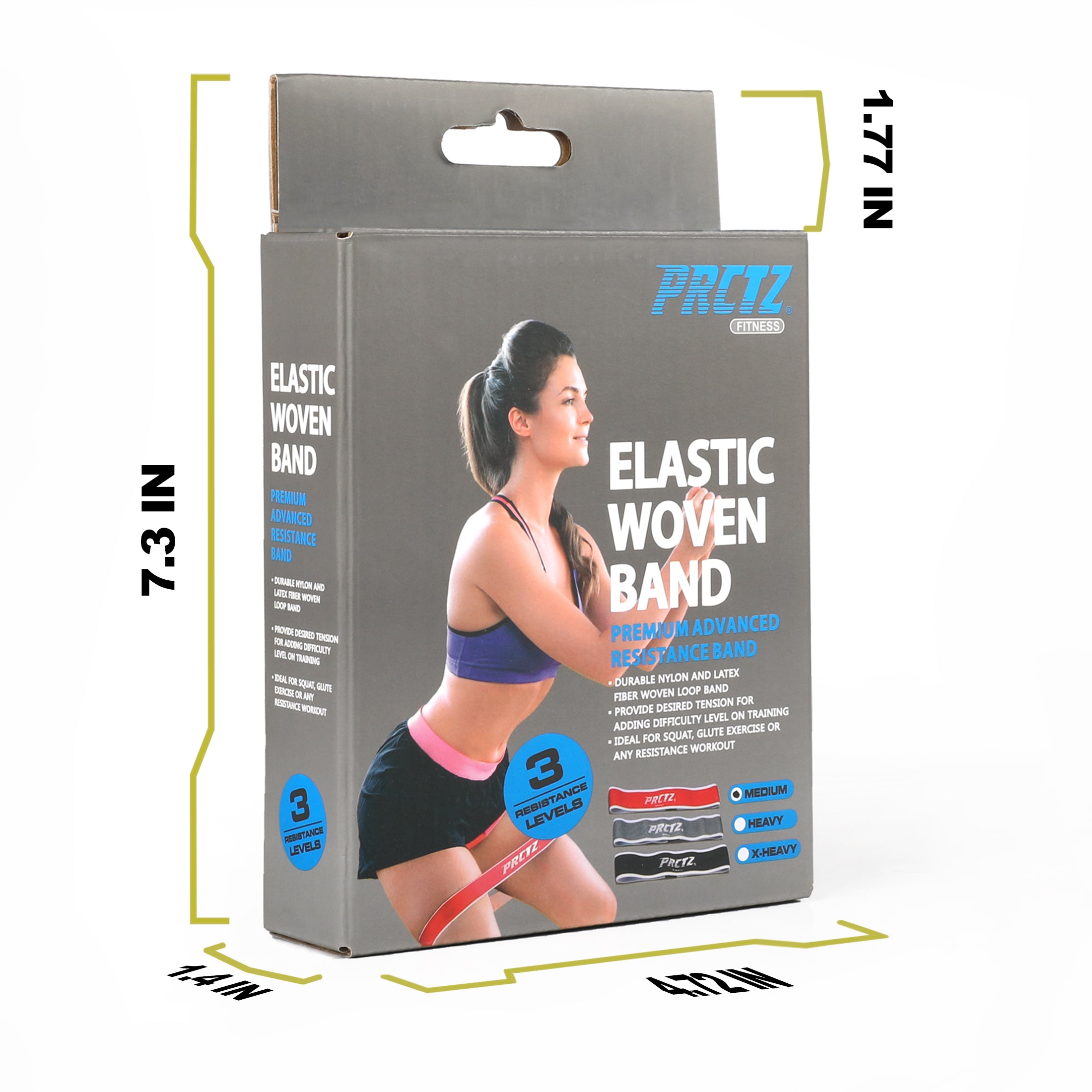 PRCTZ Elastic Fabric Hip & Glute Bands - 3 Pack Set for Strength Training, Workouts, Yoga & Physical Therapy - Essential Resistance Bands for Women & Men