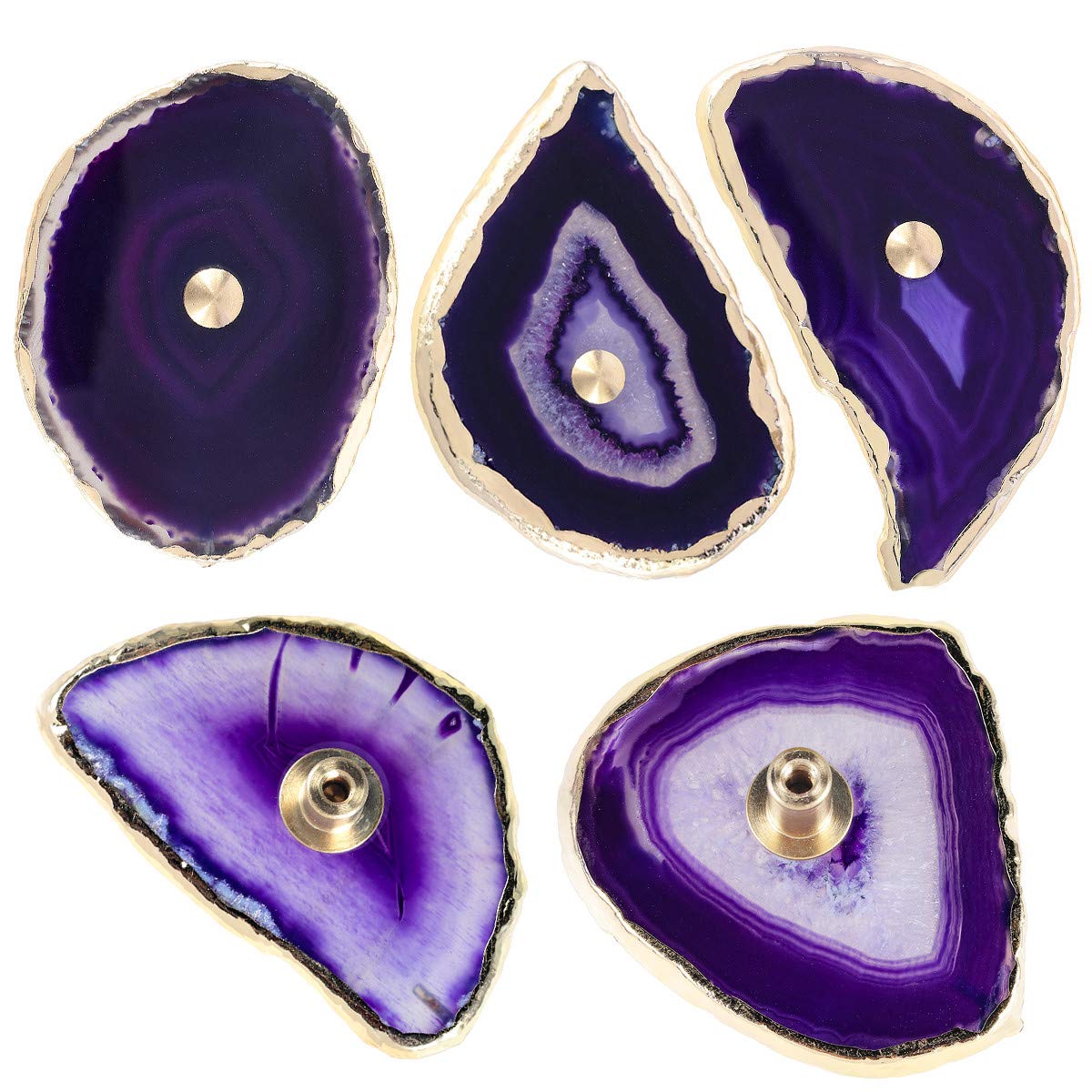 Purple Agate Knobs for Drawers - Gold Plated Edge - Pack of 4 - Elegant Home Decor