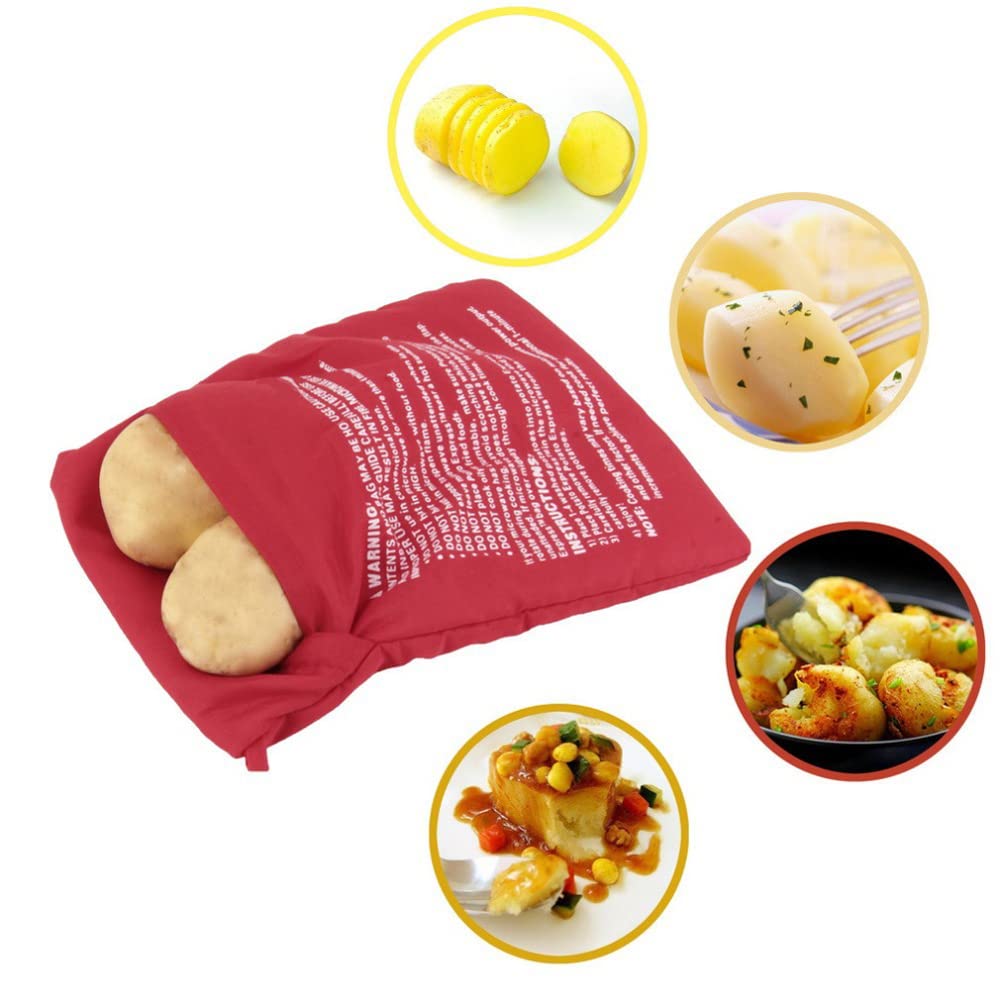 4PCS Reusable Microwave Potato Bags - Washable Fabric Potato Cooker Pouch for Baking Potatoes in 4 Minutes | Perfect for Quick Meals, Camping & Dorm Cooking