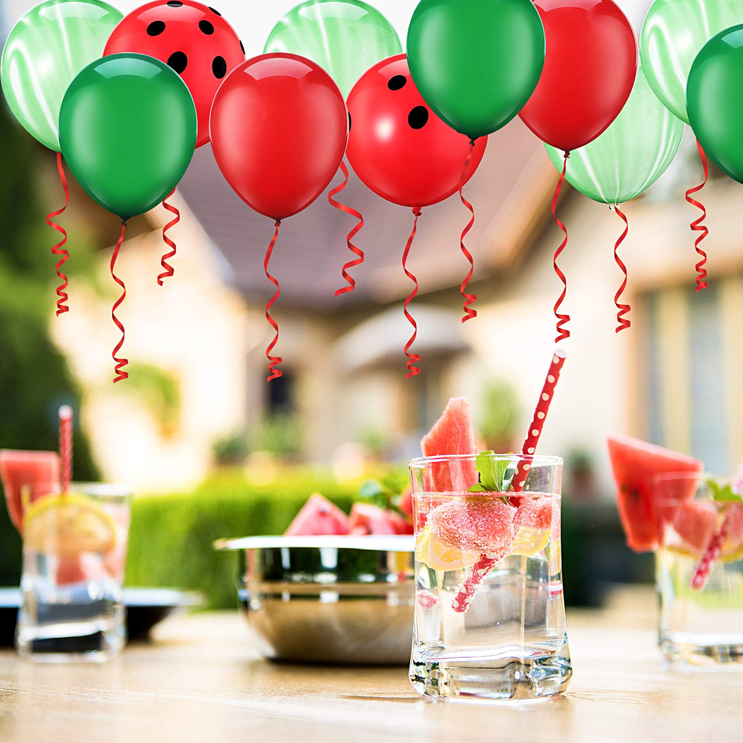 10 Inch Red and Green Latex Watermelon Balloons - Summer Party Decorations for Birthday, Baby Shower & Wedding (24 Pack) - Perfect for Pool Parties, Picnics & Outdoor Events