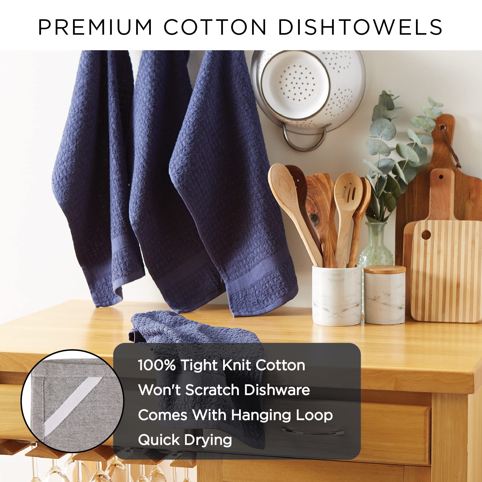 DII Basic Terry Collection Waffle Dishtowel Set - 15x26 Inches, 4-Piece Kitchen Towels in Solid Antique Green | Absorbent Dish Cloths for Drying, Cleaning & Decorating