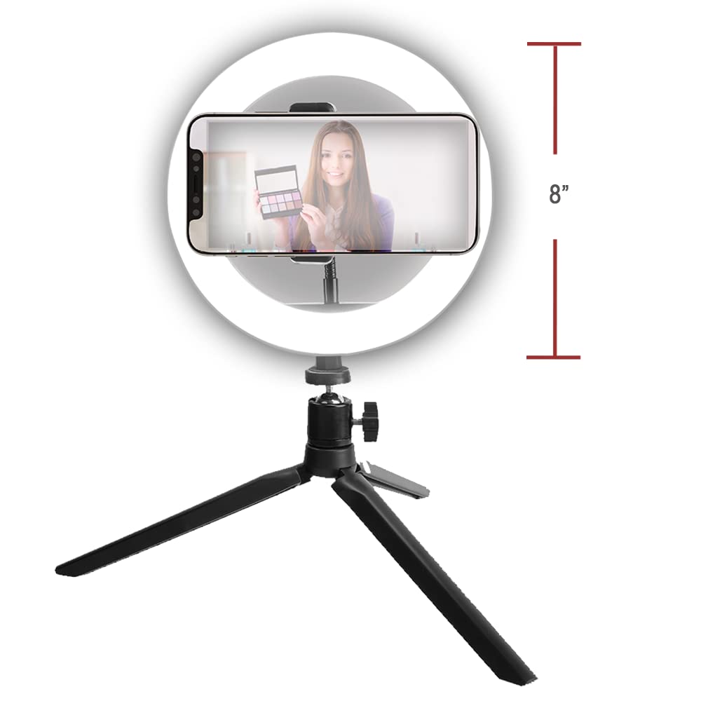 Vivitar 8 Inch LED Ring Light with Tripod Stand & Phone Holder - USB Powered Video Lighting for Streaming, Vlogging, Makeup Photography - Perfect for YouTube, TikTok Live, Zoom Meetings & Home Studio Setup (White)