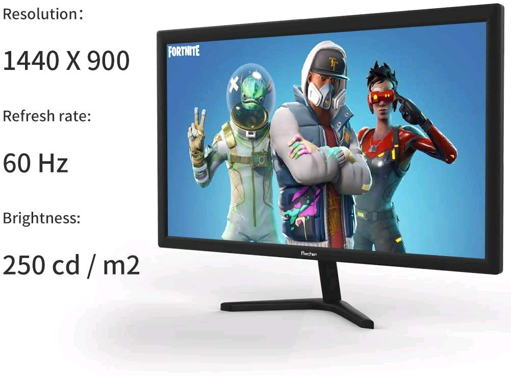 Prechen 19 Inch PC Monitor - 1440x900 Resolution, HDMI & VGA Ports, 60Hz Refresh Rate, 250cd/m² Brightness, 5ms Response Time, Built-in Speakers - Ideal for Home Office, Gaming & Multimedia (Black)