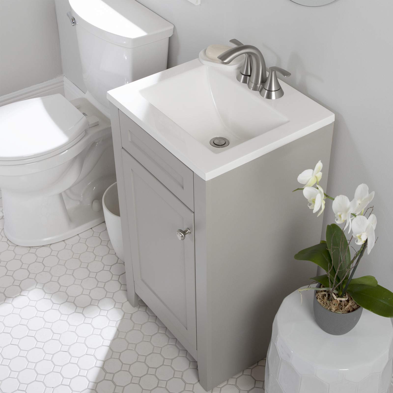 Spring Mill Cabinets Wyre 18 Inch Bathroom Vanity Set with White Ceramic Sink, 1-Door Storage Cabinet, Modern Gray Finish - Perfect for Small Bathrooms, Powder Rooms & Apartment Remodels (18.5