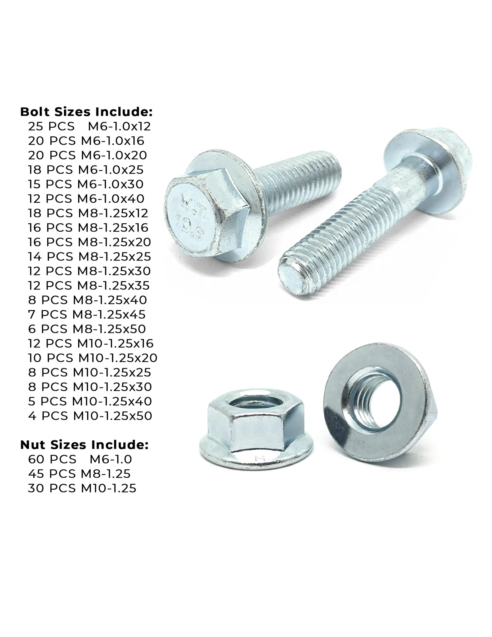 High-Strength Metric Class 10.9 JIS Hex Cap Flange Bolts & Nuts Kit - 402pc Heavy Duty Fastener Set for Automotive, Machinery & Construction Projects