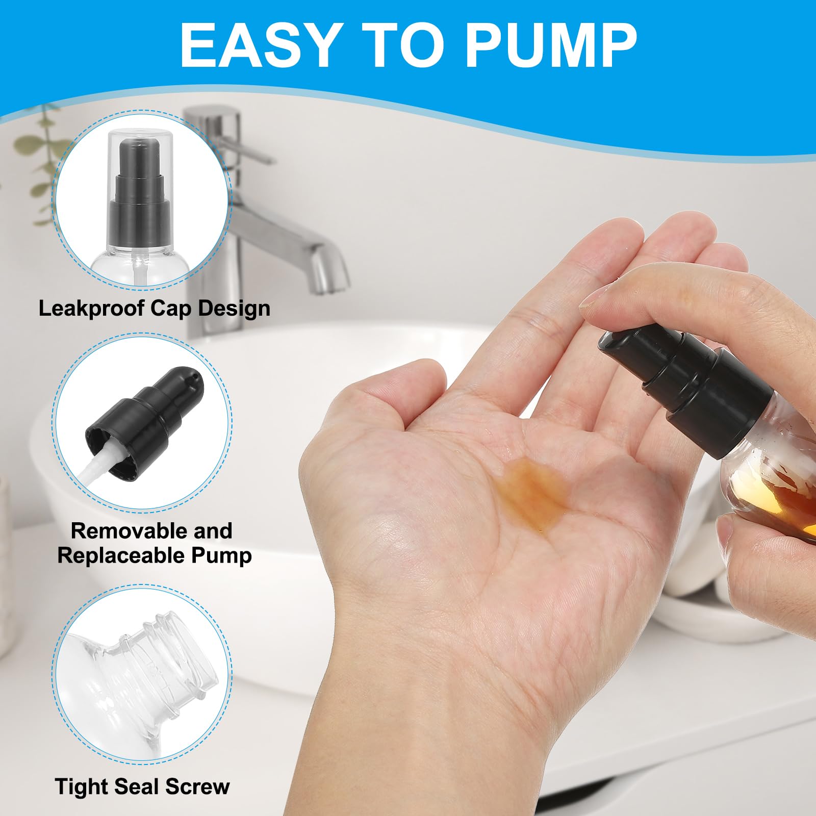 6-Pack PATIKIL 3.4oz (100ml) Leak-Proof Travel Pump Bottles - Refillable Squeeze Dispenser for Shampoo, Lotion & Toiletries | Perfect for Air Travel, Gym Bag & Vacation Essentials (Black)