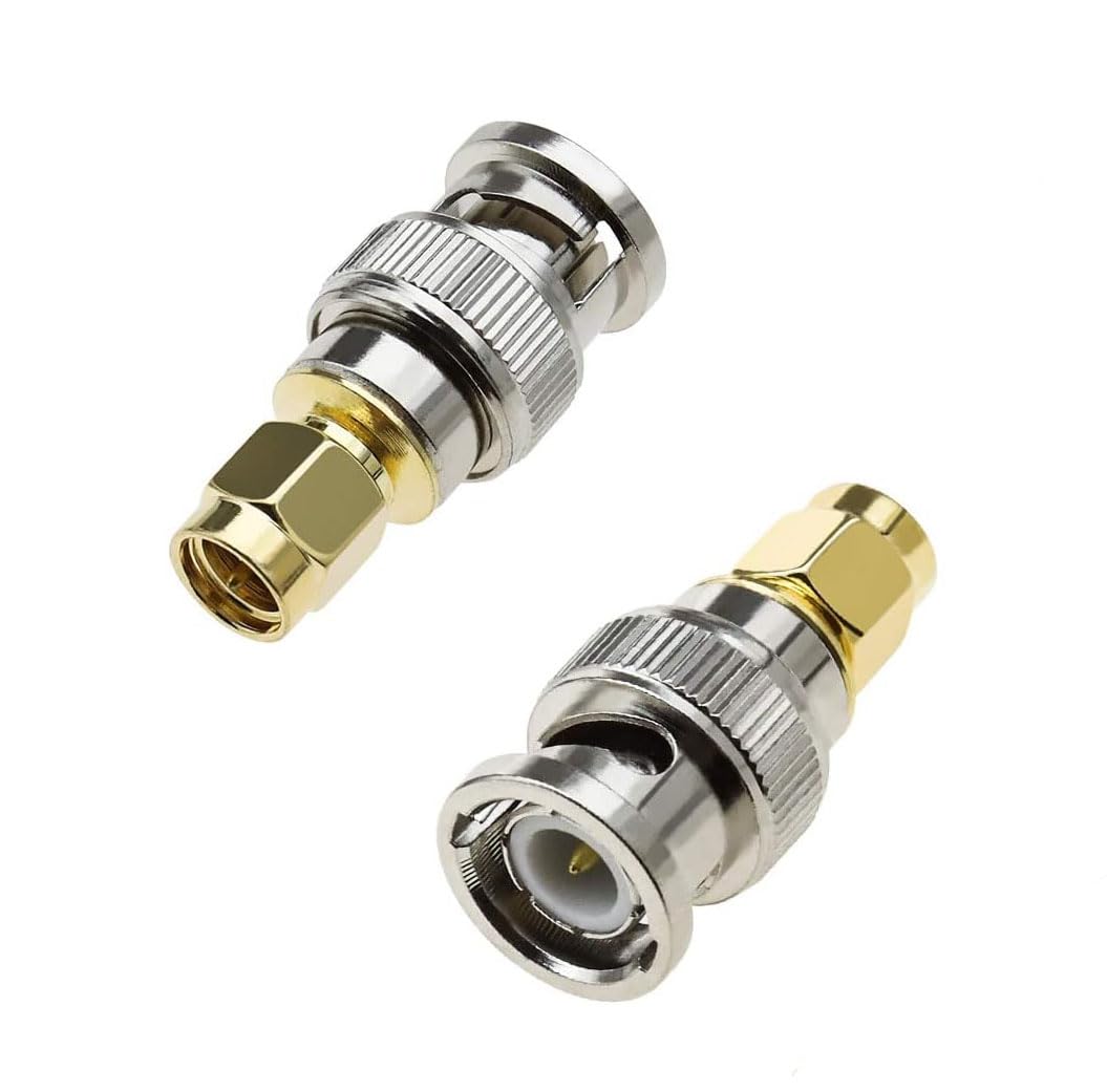 DHT Electronics 2-Pack SMA Male to BNC Male RF Coaxial Adapter - Perfect for Ham Radio, CCTV, and Test Equipment Connections