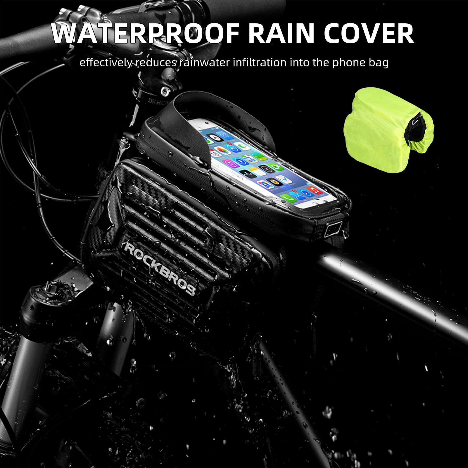ROCKBROS Waterproof EVA Bike Phone Frame Bag - Top Tube Mount Pouch for Smartphones Under 6.7