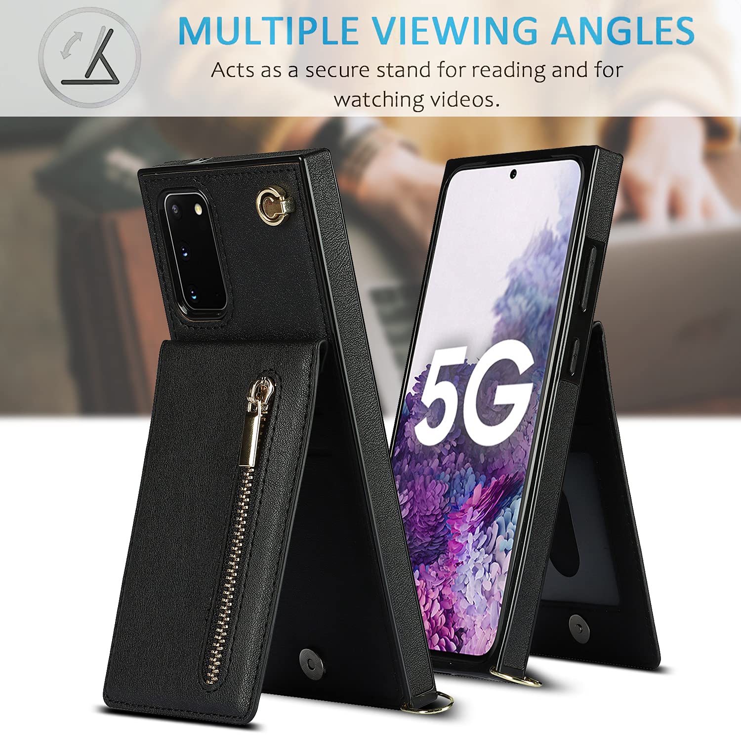 Samsung Galaxy S20 FE Wallet Case with Card Holder & Removable Crossbody Strap - Zipper Phone Case in Black | Perfect for Travel, Shopping & Everyday Use