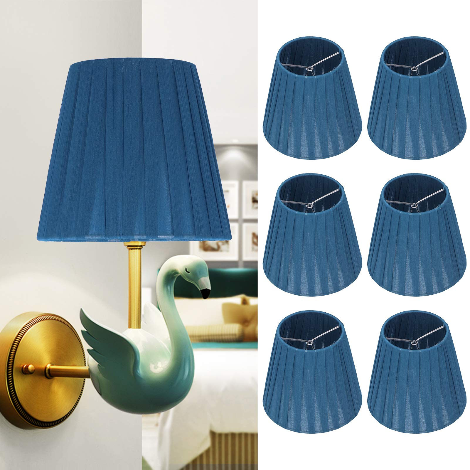 Modern Clip-On Lamp Shades 3.5/5.1/5.5 Inch - Exquisite Blue Lampshades for Chandelier & Wall Lights - Compatible with Small Size A/B/C/F/P Bulbs - Perfect for Bedroom, Living Room & Dining Room Lighting Decor