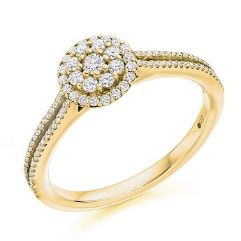 18K Gold Split Shoulders 0.40 CTW Round Brilliant Cut Diamond Halo Engagement Ring - Perfect for Wedding Proposals, Anniversary Gifts & Bridal Jewelry