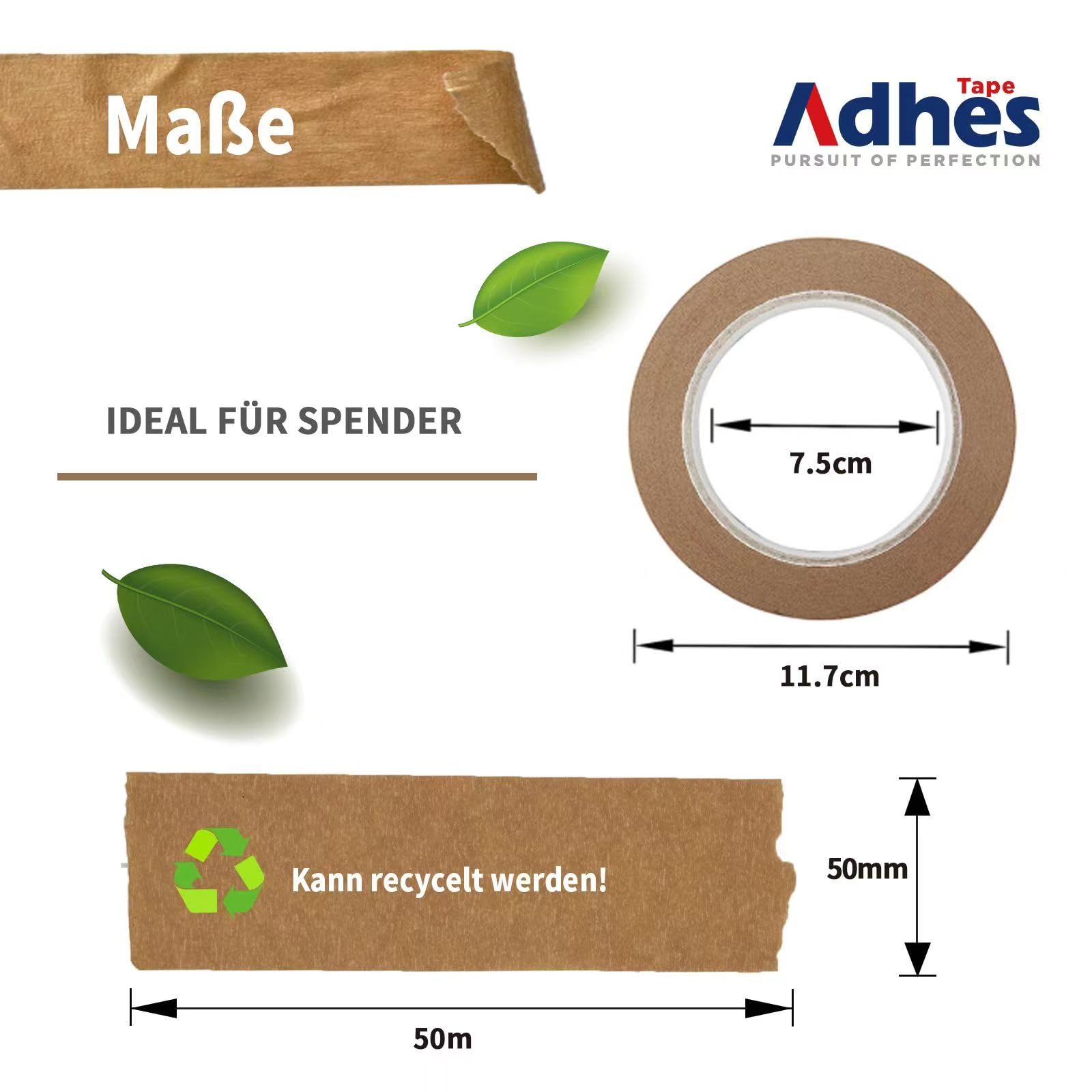 Eco-Friendly Biodegradable Kraft Paper Packing Tape - 4 Rolls, 50m x 50mm Each, 80% Biobased Material, Recyclable & Sustainable - Perfect for Shipping Boxes, Moving Supplies & Package Sealing