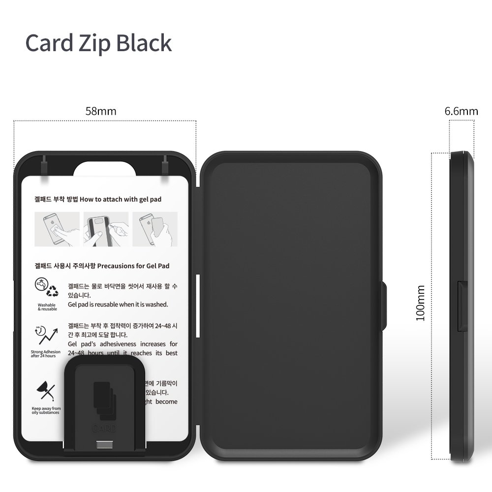 Sinjimoru Stick-on Phone Card Holder - Slim Wallet Case for Credit Cards & Cash Storage (Holds up to 3 Cards) - Secure Adhesive Back Phone Mount - Perfect for Travel, Shopping & Everyday Use - Zip Black