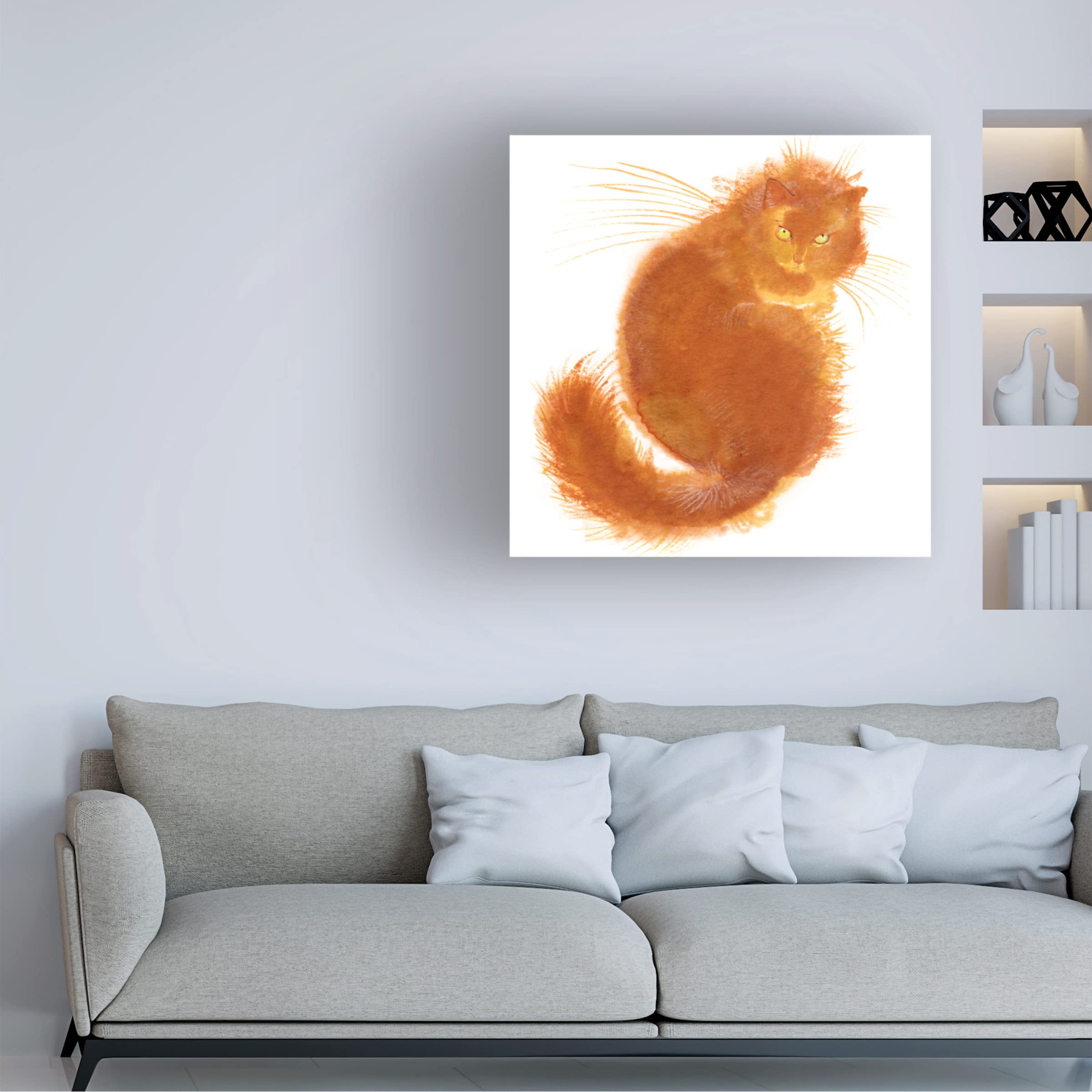 Red Kitty Canvas Art Print by Elena Bolgova - Handmade Cat Painting for Living Room, Bedroom & Office Decor - Unique Wall Art Gift for Cat Lovers