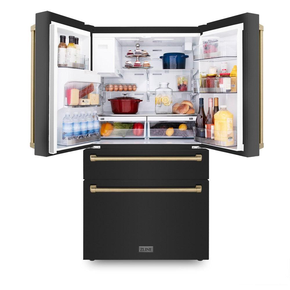 ZLINE Autograph Edition 48-inch Black Stainless Steel Kitchen Package - Dual Fuel Range, Range Hood, Dishwasher & Champagne Bronze Refrigerator | Premium Kitchen Appliances for Modern Homes & Professional Chefs