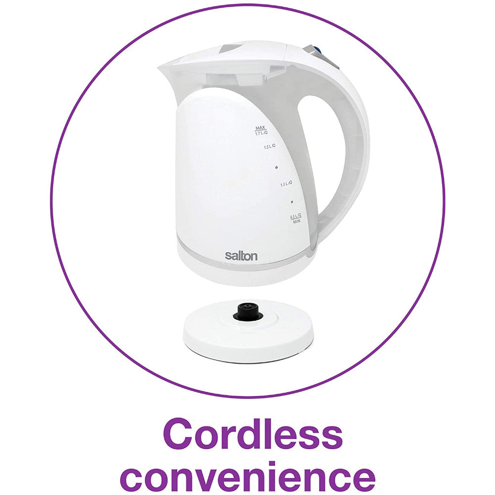 SALTON JK1648W Cordless Electric Kettle - Fast Boiling Water Heater for Tea, Coffee & Instant Meals | Perfect for Home, Office & Dorm Use