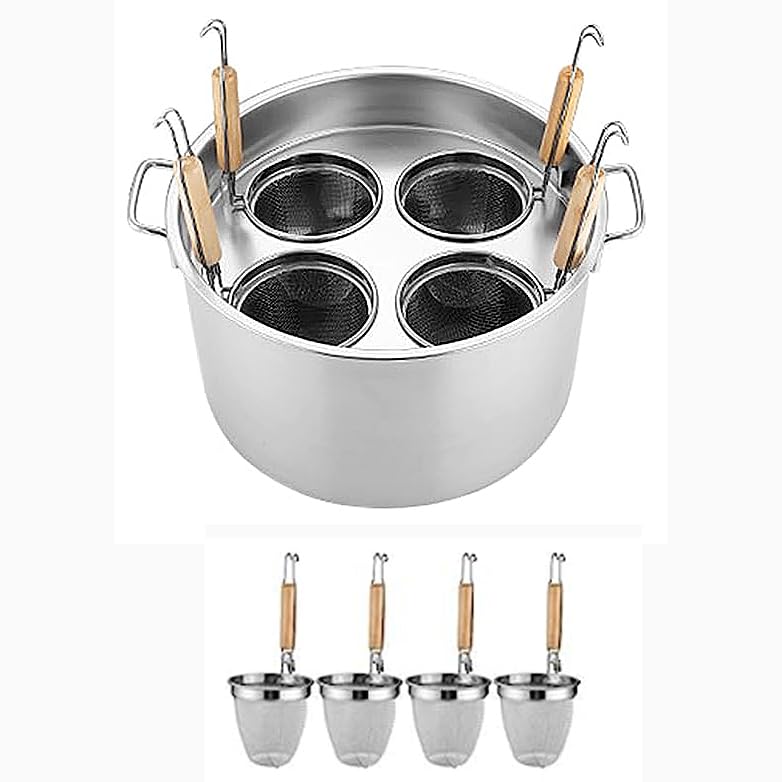 RSBFER Commercial Stainless Steel Pasta Cooker Set with Divider & Colander Strainer - 4 Hole Pasta Pot Insert for Noodles, Vegetables | Perfect for Restaurants, Catering & Home Cooking