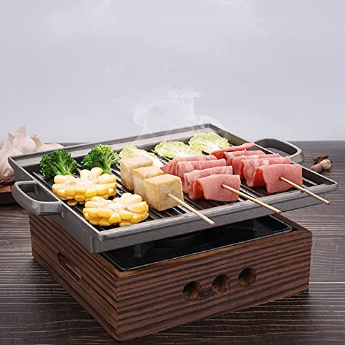 Portable Korean & Japanese BBQ Grill - Smokeless Charcoal & Alcohol Stove for Indoor/Outdoor Cooking - 23x23x10cm Non-Stick Household Grill - Perfect for Camping, Picnics & Backyard Parties