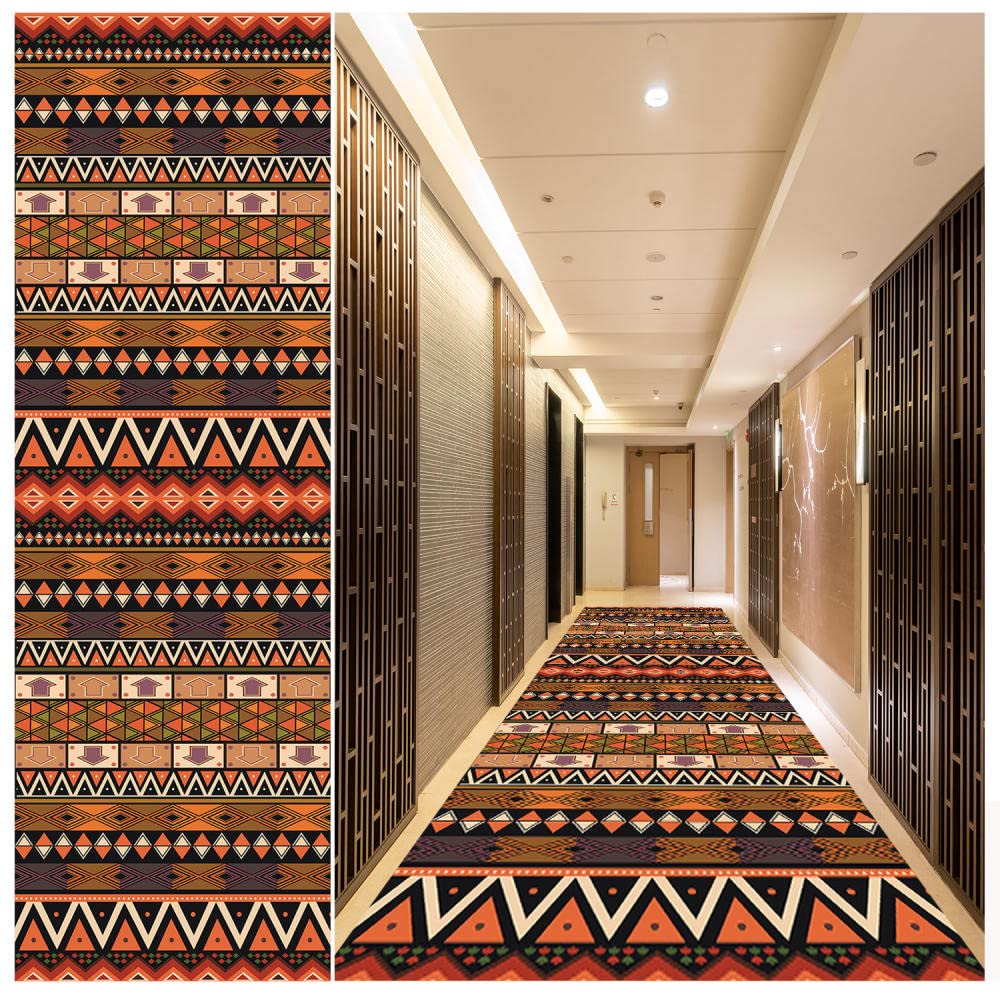 Boho Collection Runner Rug 2.6' x 9' - Moroccan Geometric Non-Slip Rug with Rubber Backing, Stain Resistant Carpet for Hallway, Living Room, Bedroom, Dining Room & Entryway - Orange Boho Rug for Home Decor & Bohemian Style Interior Design
