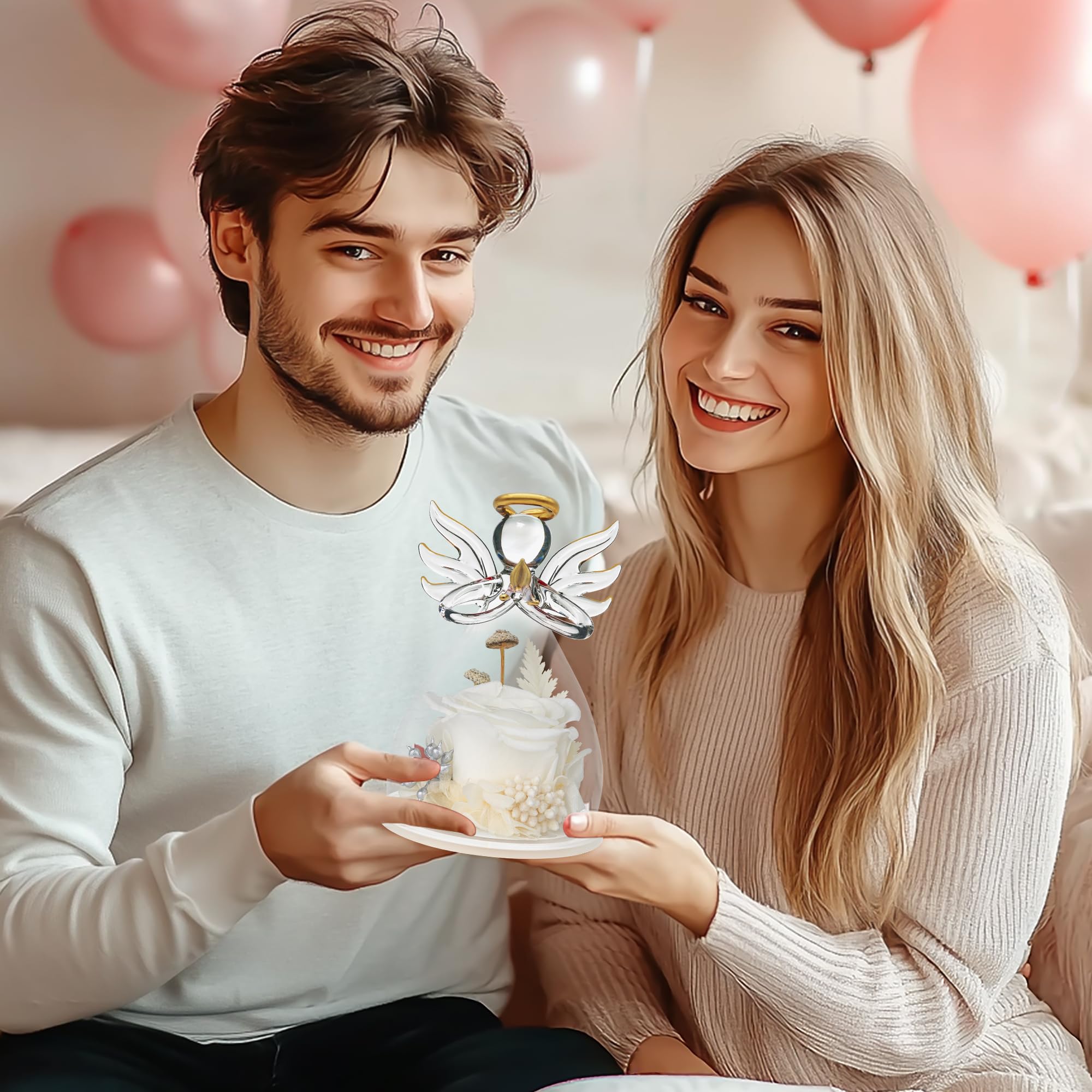 Eternal Preserved Rose in Glass Angel Figurine - Perfect Mother's Day Gift, Birthday Present for Women, Romantic Gift for Wife, Grandma & Loved Ones | Elegant Home Decor, Wedding Centerpiece, Anniversary Keepsake