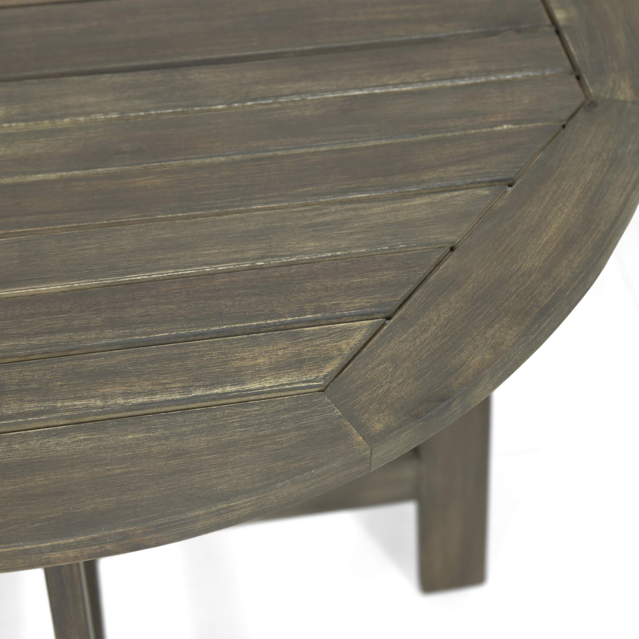 GDFStudio Outdoor 2-Seater Acacia Wood Bistro Table Set with Gray Adirondack Chairs - Half-Round Patio Furniture for Garden, Deck & Backyard Relaxation