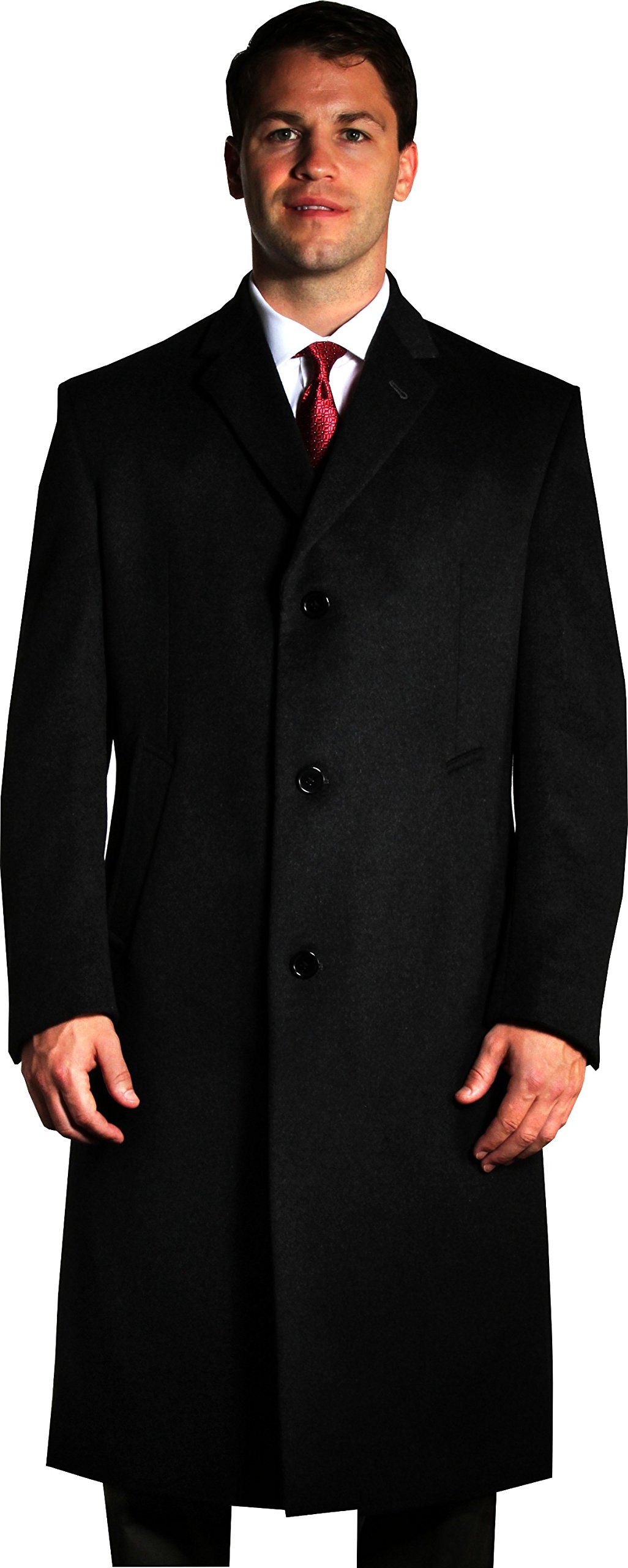 Jean-Paul Germain Men's Sander Black Topcoat - Slim Fit Long & Extra Long Overcoat for Business & Formal Occasions