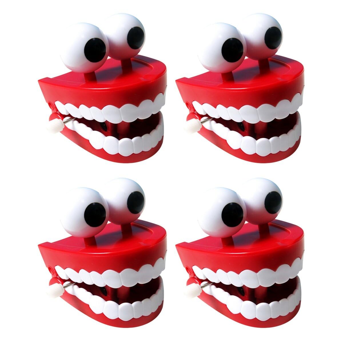 4 Pack Novelty Vibrating Wind Up Toys - Chattering Teeth with Eyes - Fun Gag Gifts for Parties, Prank Gifts, Stocking Stuffers & Stress Relief Toys