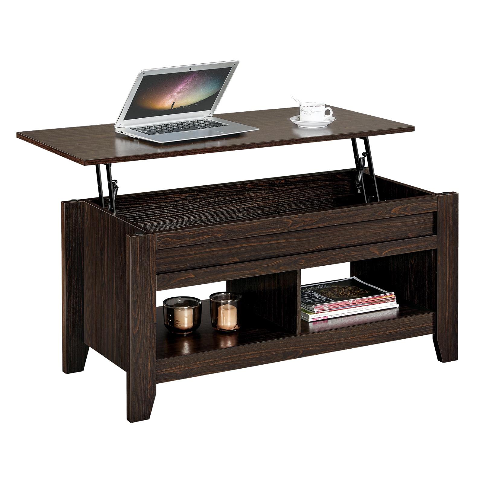 Yaheetech 41-inch Lift Top Coffee Table with Hidden Storage & Lower Shelf - Espresso Lift-Up Tabletop for Living Room, Dining, and Small Spaces