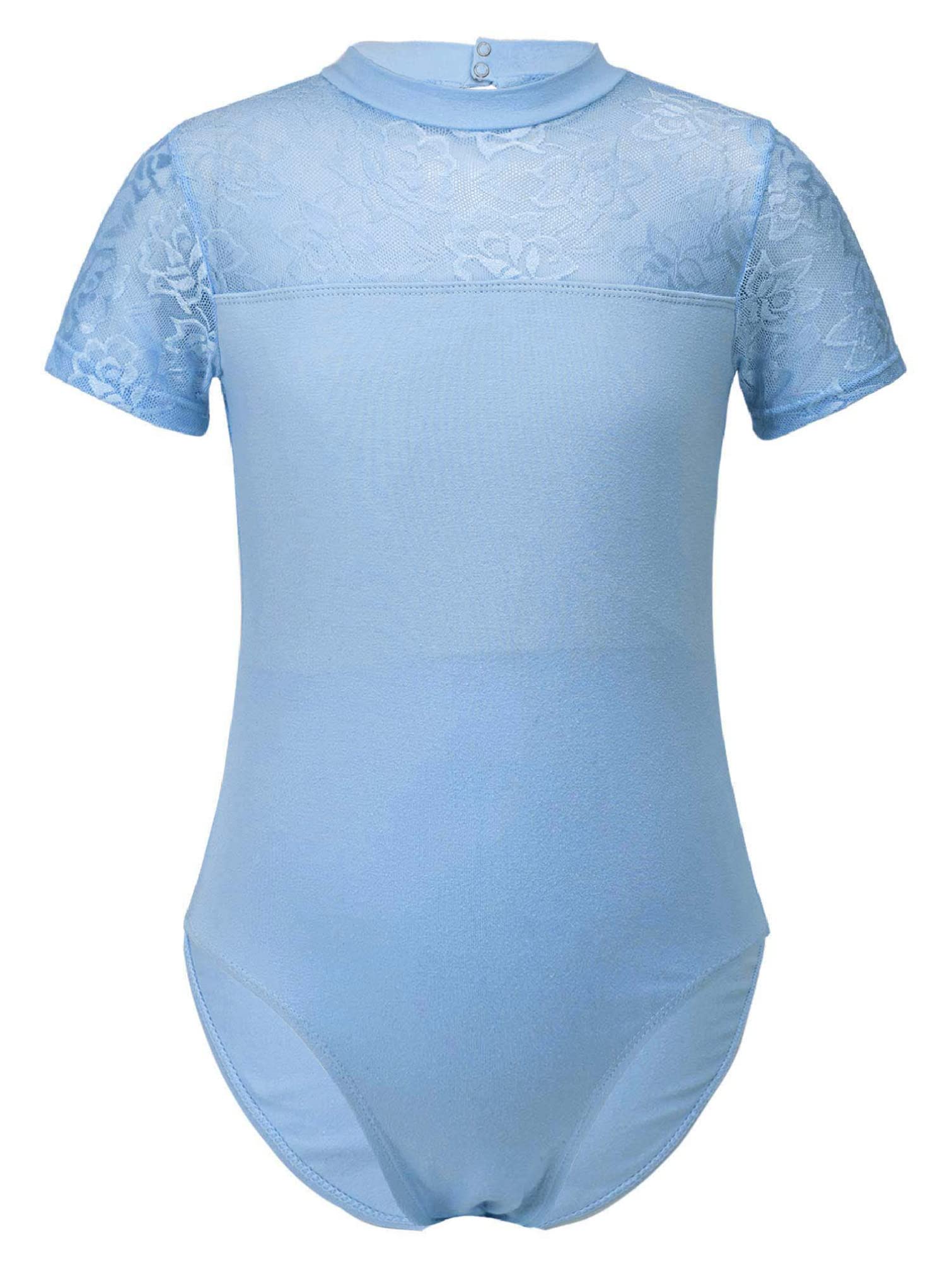 TiaoBug Girls Floral Lace Leotard - Mock Turtleneck Ballet Dancewear, Short Sleeve Gymnastics Bodysuit for Kids, Toddlers & Teens | Perfect for Ballet Class, Dance Recitals & Gymnastics Practice
