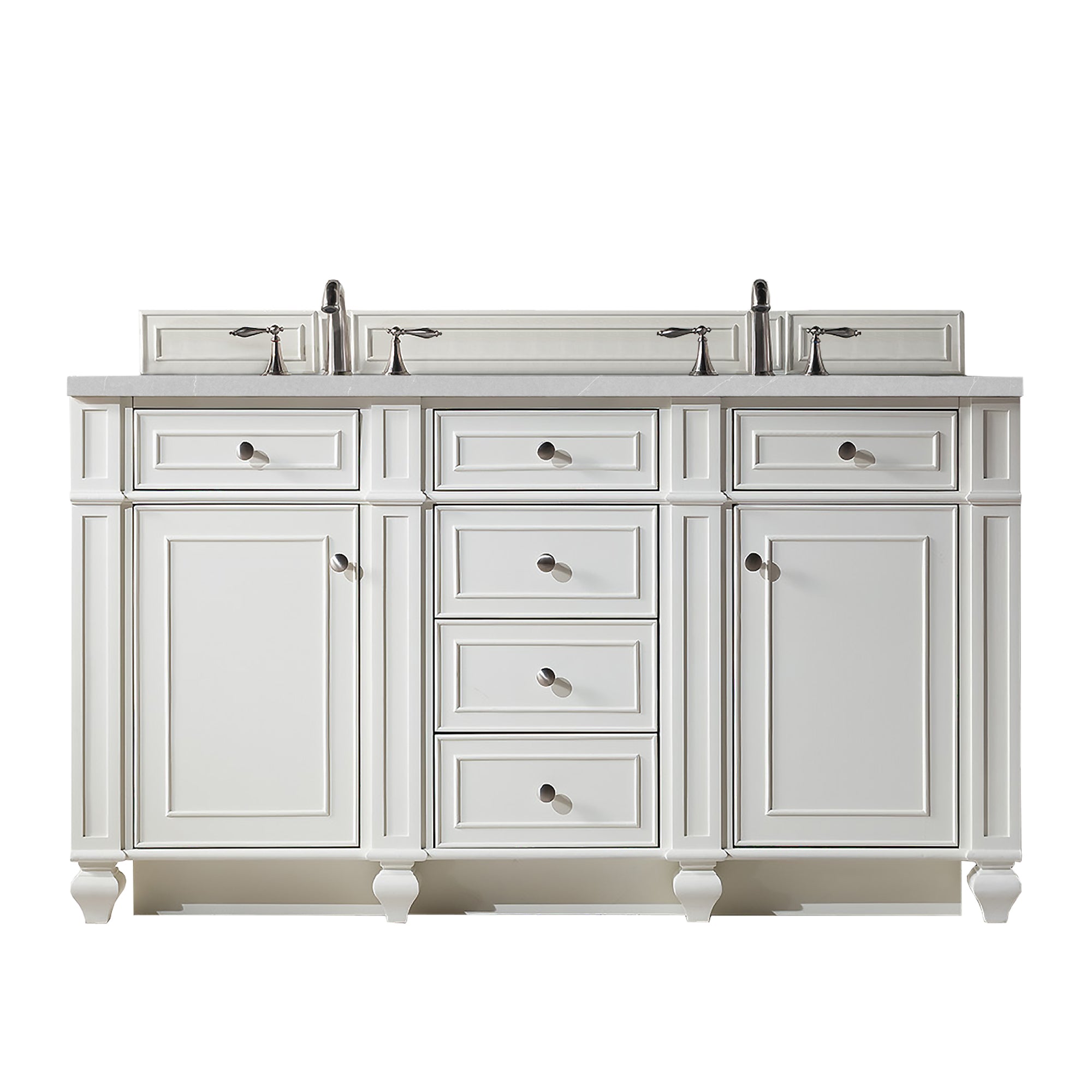 Bristol 60 Inch Double Bathroom Vanity with 3CM Eternal Serena Quartz Top in Bright White - Perfect for Master Bathroom, Guest Bath, or Modern Home Renovation