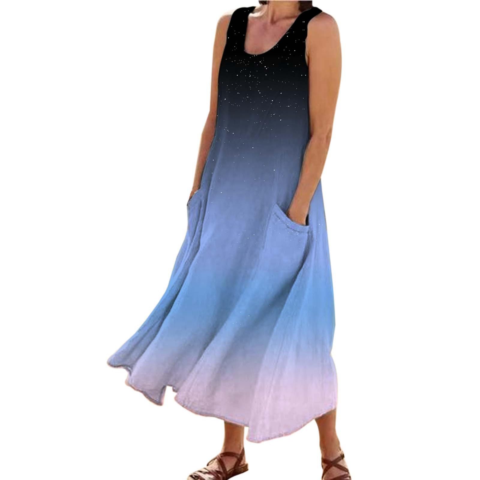 2024 Women's Summer Dresses - Casual Cotton Linen Sleeveless Maxi Dress with Pockets | Flowy Beach Tank Dress for Vacation, Outdoor & Daily Wear