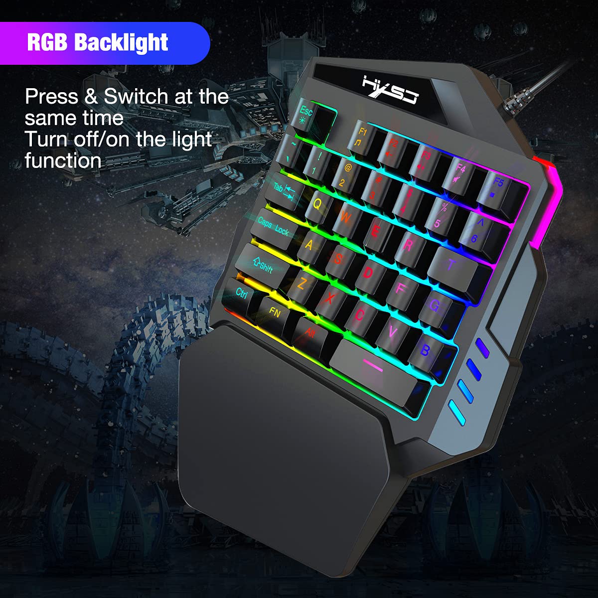 35-Key One-Handed Mechanical Gaming Keyboard with LED Backlight & Wrist Rest - USB Wired for LOL, PUBG, PC/Mac/Windows - Perfect for Esports, MMO & FPS Gaming