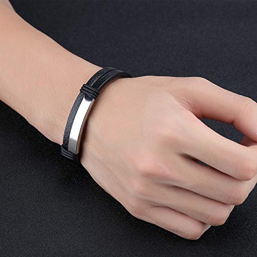 Personalized Black Leather Bracelet for Men & Women - Custom Engraved ID Bracelet - 7.6 Inch Adjustable Wristband - Perfect Gift for Dad, Father's Day, Anniversary & Special Occasions - Great for Everyday Wear, Outdoor Activities & Formal Events