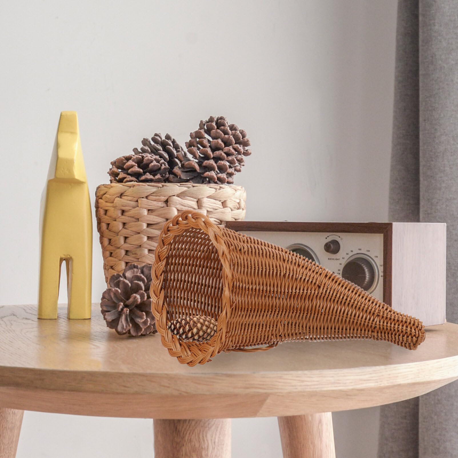 Homoyoyo Woven Wicker Cornucopia Basket - Natural Rattan Storage & Serving Platter for Thanksgiving Table Centerpiece | Fall Harvest Decor, Home Organization, Party Serving Tray