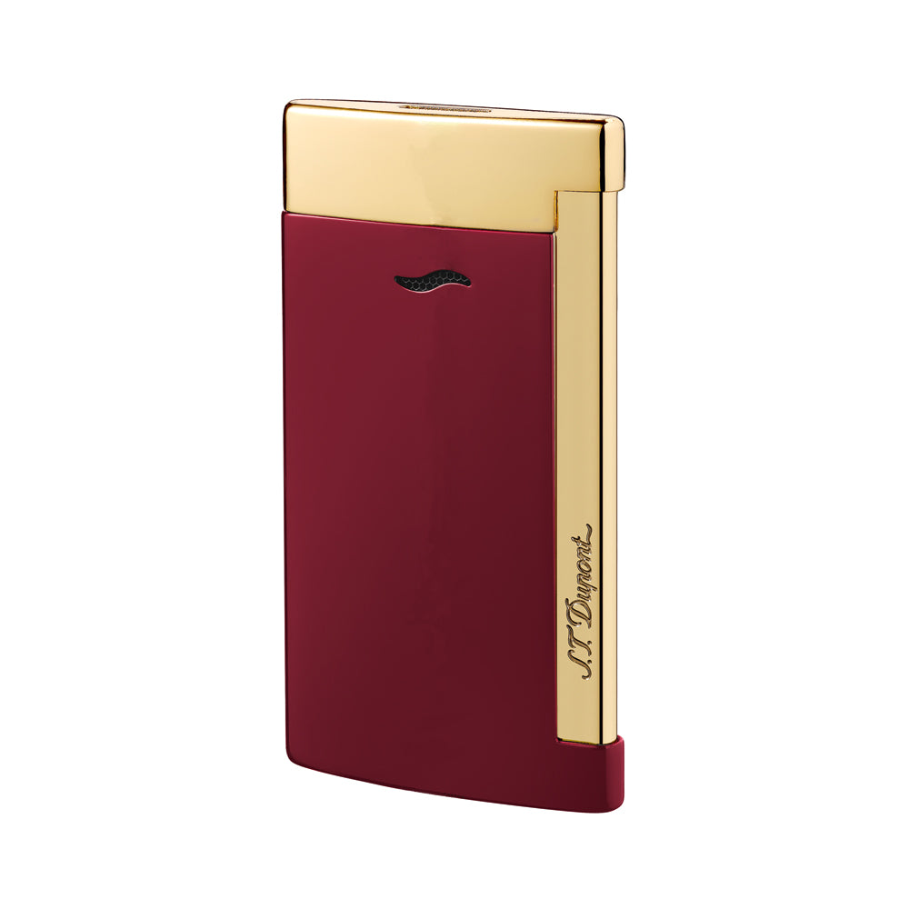 Premium ST Dupont Slim 7 Single Torch Flame Lighter - Elegant Red & Gold Finish | Perfect for Cigars, Candles & Outdoor Use