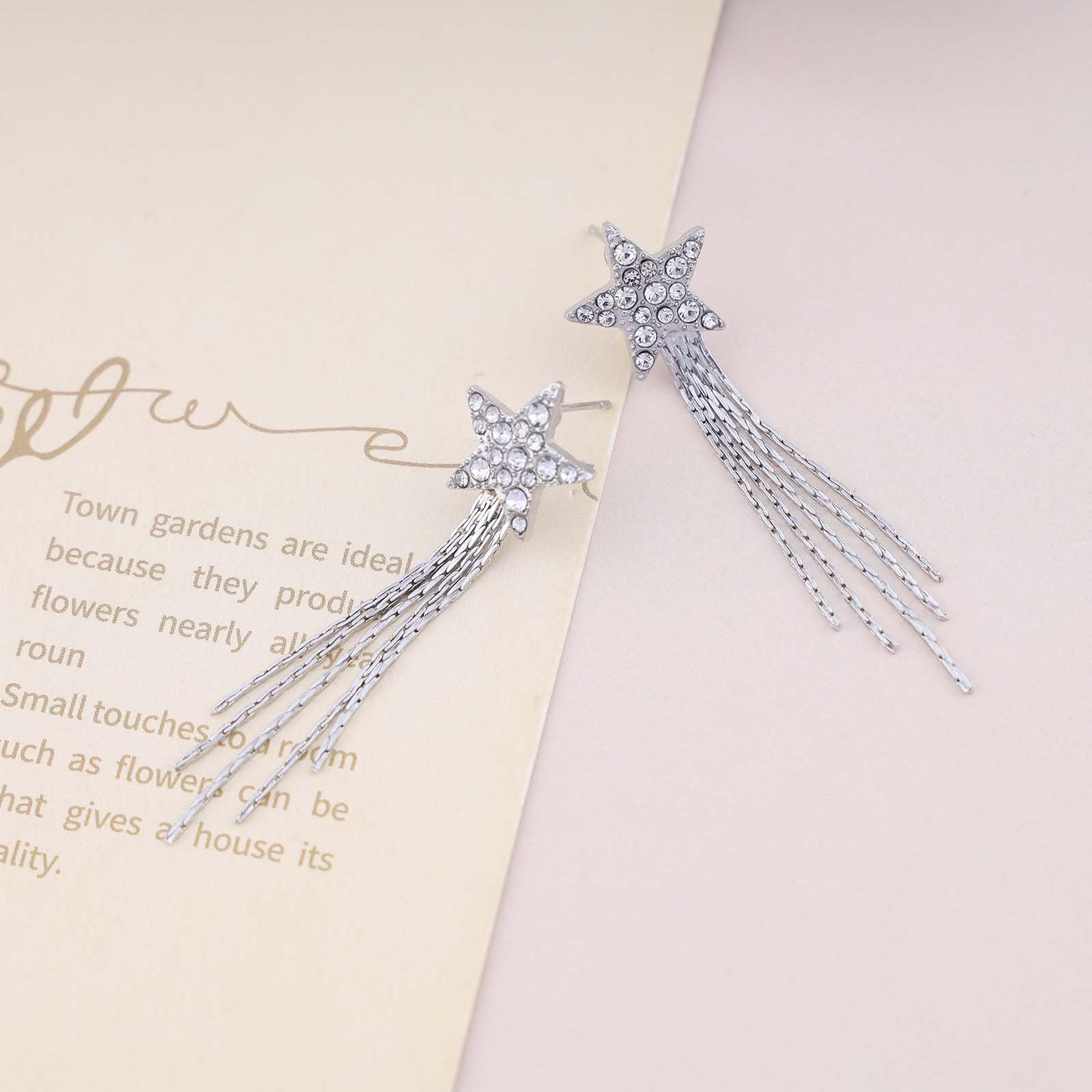 Boho Crystal Star Chandelier Earrings for Women - Gold Tassel Chain Drop Earrings with Rhinestone Accents - Vintage Punk Jewelry for Parties, Weddings & Everyday Wear
