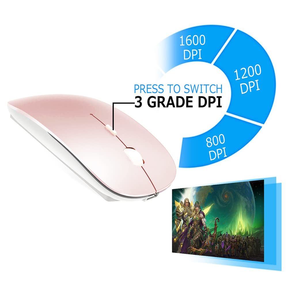Rechargeable Bluetooth Mouse for MacBook, MacBook Air, MacBook Pro, iPad, Laptop, Notebook, PC, Chromebook - Wireless Pink Mouse for Work, Travel & Home Office Use