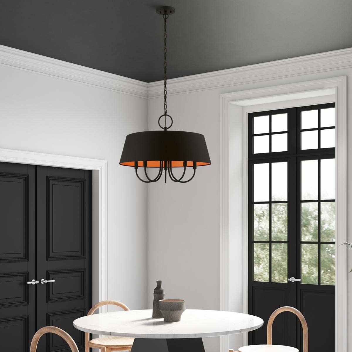 Livex Lighting 51355-04 Palma Black Pendant Chandelier - Modern Ceiling Light Fixture for Dining Room, Kitchen Island & Bedroom Decor
