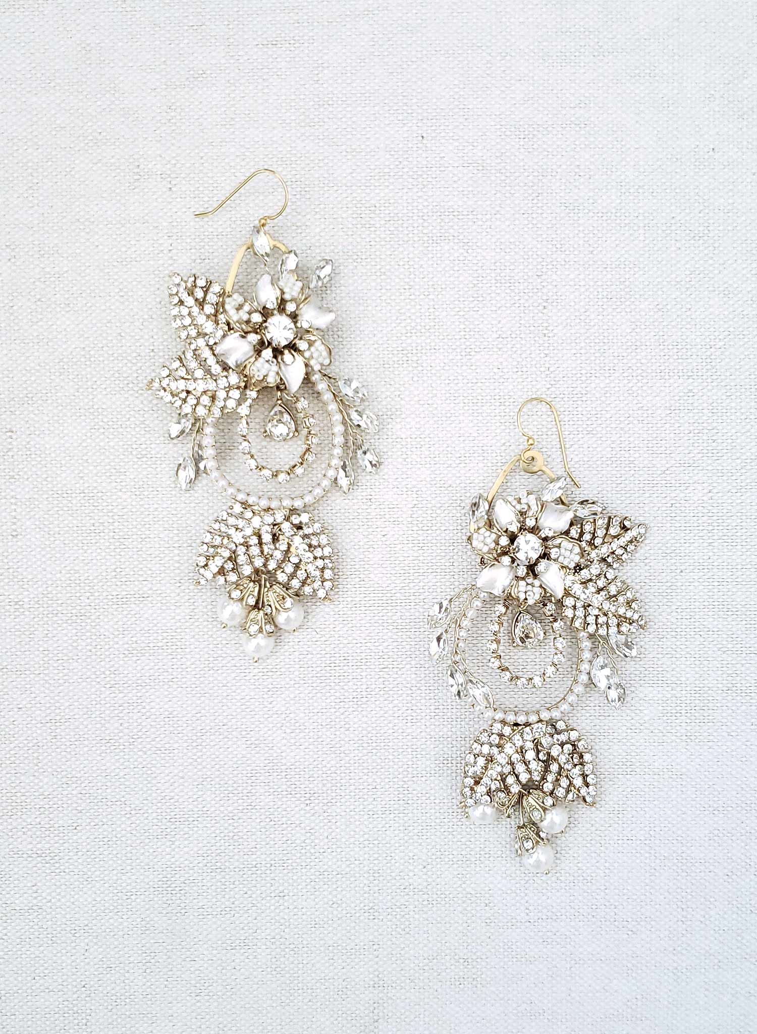Elegant Gold Flower and Leaf Chandelier Earrings - Style #910 | Vintage-Inspired Dangle Earrings for Women | Perfect for Weddings, Parties & Evening Events