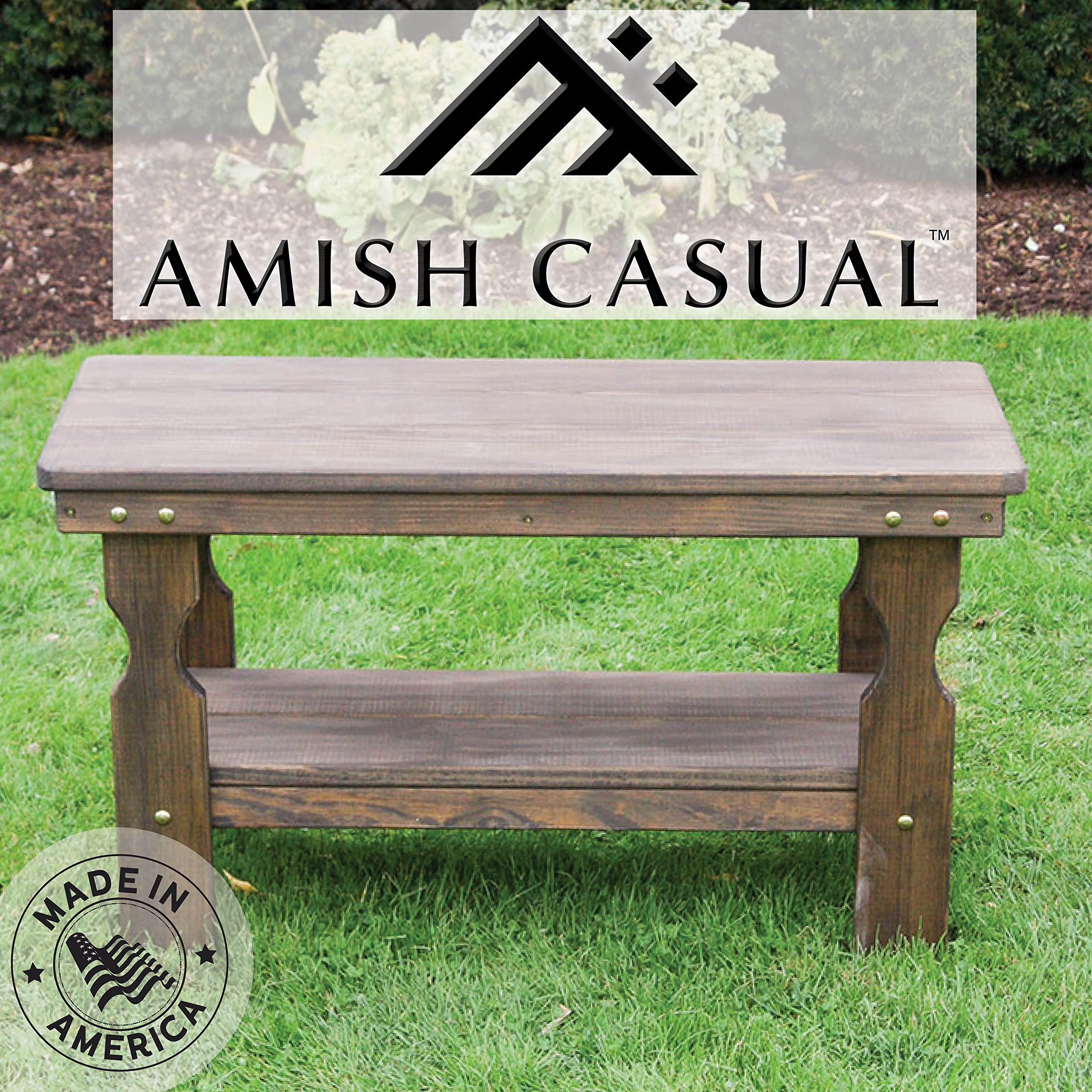 Amish Handcrafted Solid Pine Coffee Table - Heavy Duty Pressure Treated Dark Walnut Stain - USA Made Wooden Furniture for Living Room, Lounge & Patio