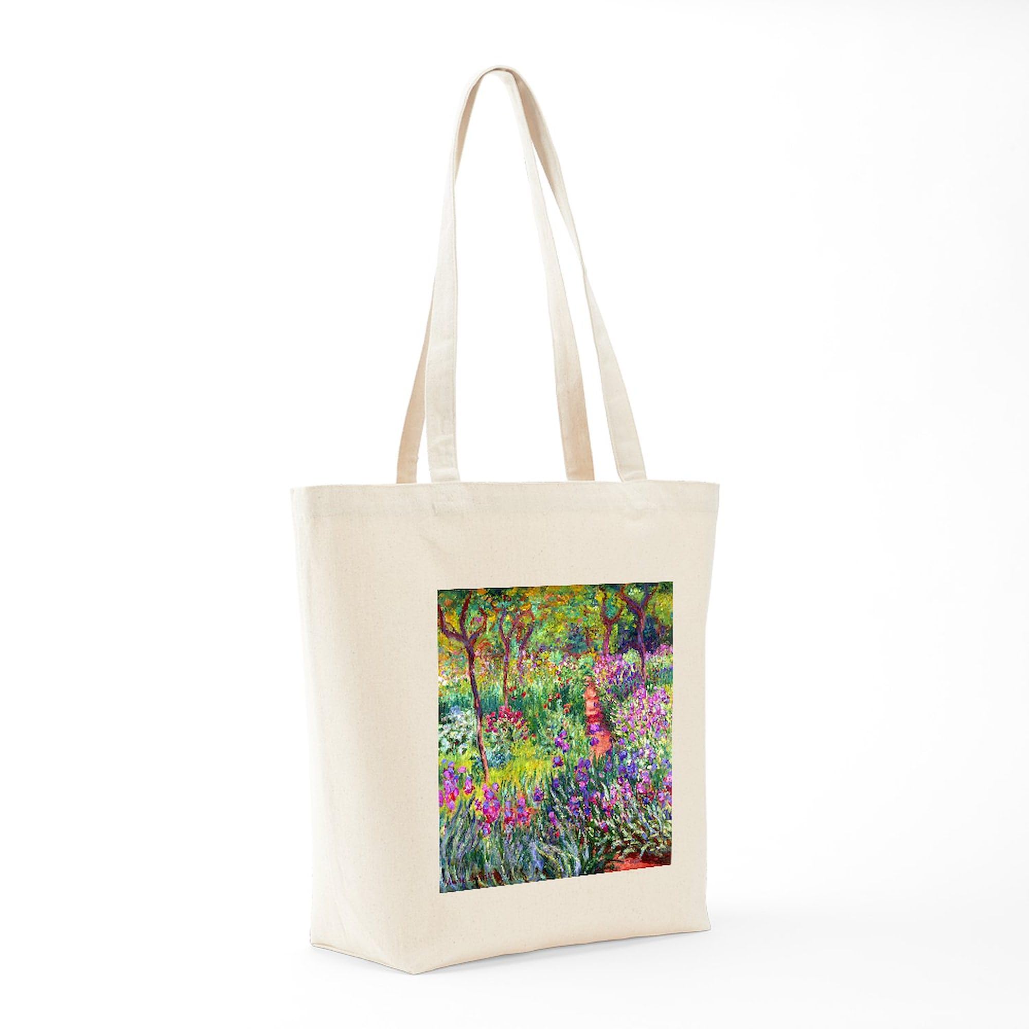 Claude Monet Iris Garden Tote Bag - Natural Canvas Reusable Shopping Bag for Women, Eco-Friendly Grocery Tote for Farmers Market, Beach & Daily Use