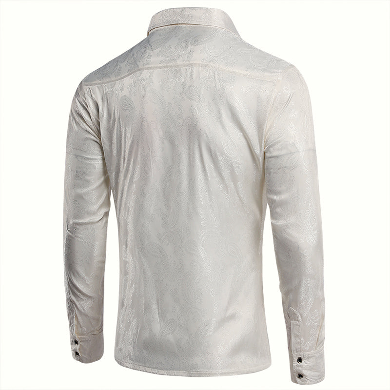 Slim Fit Embroidered White Paisley Shirt for Men - Stylish Casual Button Down Top for Office, Date Night & Summer Outfits