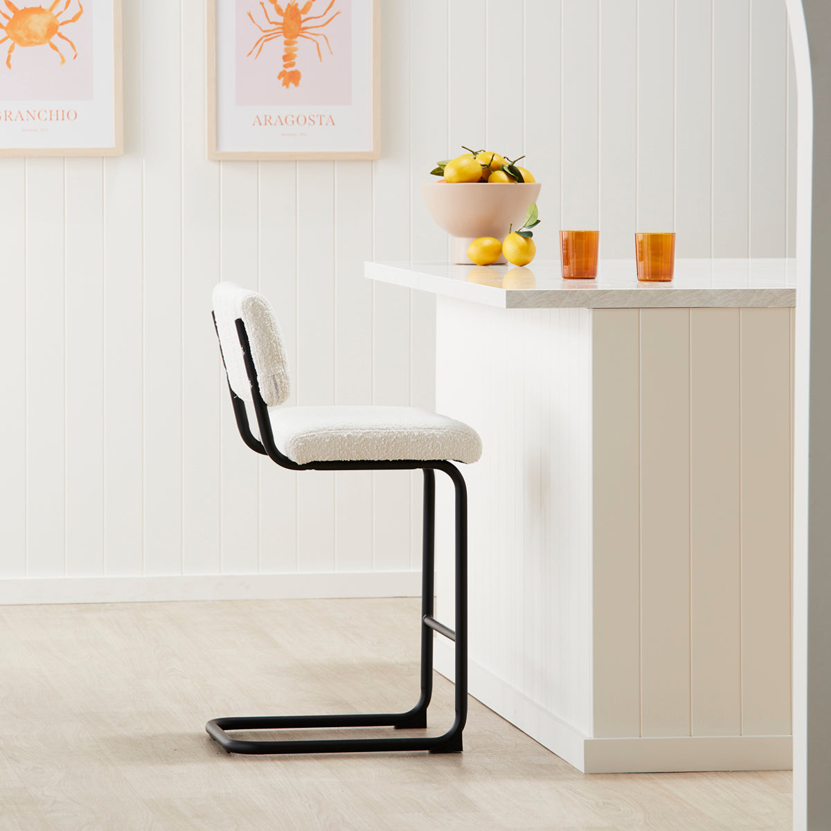 Blake Boucle Bar Stool - Modern Upholstered Counter Height Stool with Swivel Base for Kitchen Island, Breakfast Nook & Home Bar Decor